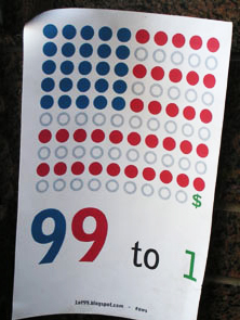 '99 to 1' Sign at Occupy Wall Street, New York City, photo by Rick Theis